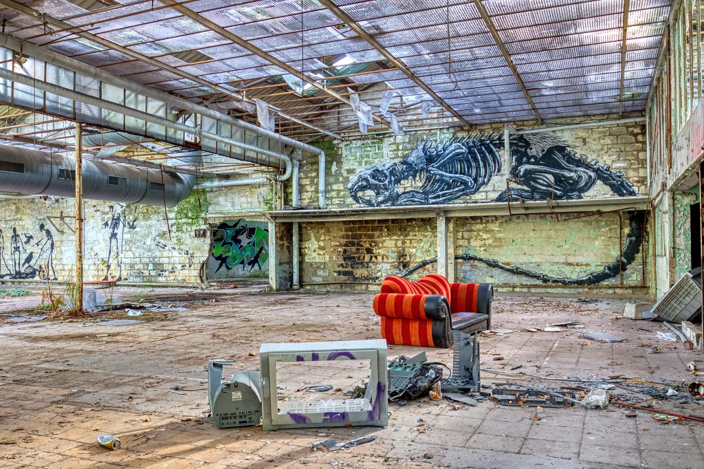 HDR graffiti streetart street-art street art skeleton factory urbex roa klaas van der linden kunst kunstwerk decay verlaten lost place places abandoned